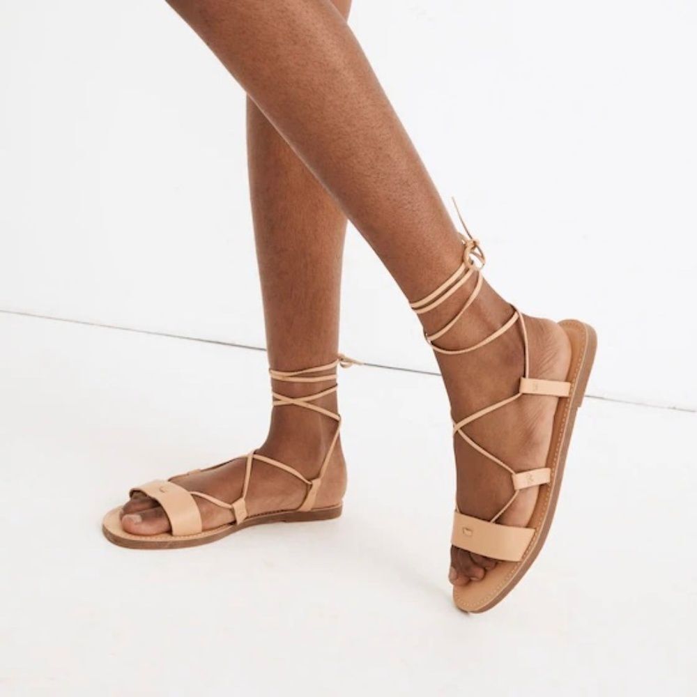 Madewell The Boardwalk Lace-Up Leather Sandal - Desert Camel (Tan) | Size 9 - Picture 2 of 9